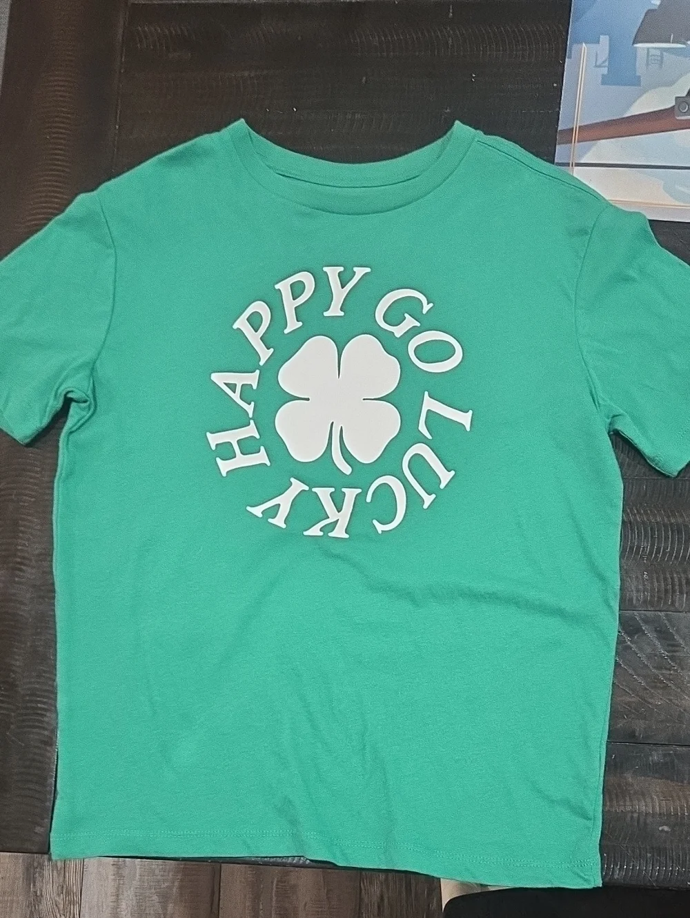 Old Navy Teal Green Short-Sleeve Tee with White Clover Graphic